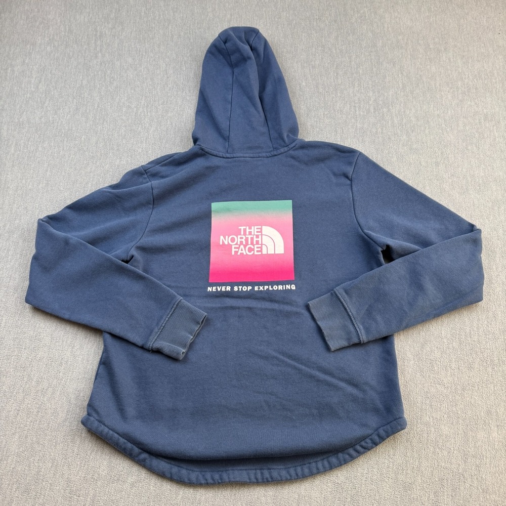 The North Face Hoodie Teen Girls 2XL Blue Pullover Fleece Graphic Logo Sweater